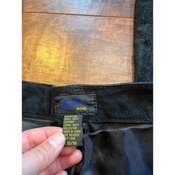 Vintage Jou Jou Skins Suede Leather Biker Y2K Slim Straight Pants Size 13/14 - Picture 2 of 13